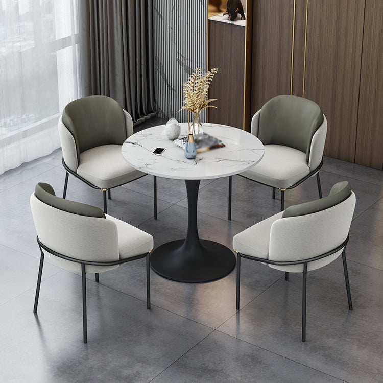 Modern 1/2/4 Pieces Dining Set Round Sintered Stone Dining Table Set 5 Pieces: Table, 4 Grey Chairs Clearhalo 'Dining Room Sets' 'Dining Tables & Seating' 'dining_room_set' 'Furniture' 'furniture_dining_room_set' 'Kitchen & Dining Furniture' 4876276