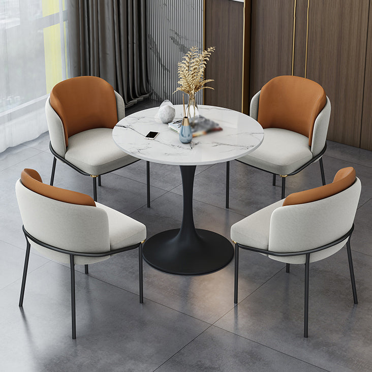 Modern 1/2/4 Pieces Dining Set Round Sintered Stone Dining Table Set 5 Pieces: Table, 4 Orange Chairs Clearhalo 'Dining Room Sets' 'Dining Tables & Seating' 'dining_room_set' 'Furniture' 'furniture_dining_room_set' 'Kitchen & Dining Furniture' 4876283
