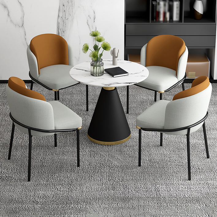 Glam 1/2/5 Pieces Dining Set Sintered Stone Dining Table Set for Dining Areas 5 Pieces: Table, 4 Orange Chairs Clearhalo 'Dining Room Sets' 'Dining Tables & Seating' 'dining_room_set' 'furn' 'furn_dining_room_set' 'Furniture' 'furniture_dining_room_set' 'Kitchen & Dining Furniture' 4876319