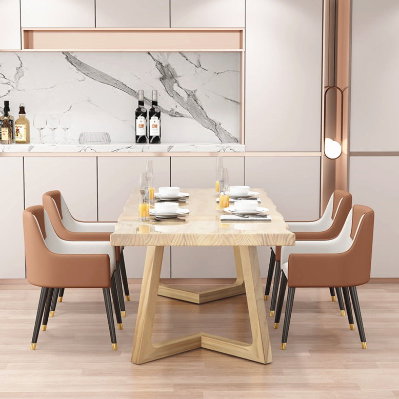 Modern 1/5/6 Pieces Dining Set Rectangle Pine Wood Dining Table for Dining Room 5 Pieces: Table, 4 Beige Chairs Clearhalo 'Dining Room Sets' 'Dining Tables & Seating' 'dining_room_set' 'furn' 'furn_dining_room_set' 'Furniture' 'furniture_dining_room_set' 'Kitchen & Dining Furniture' 4876441
