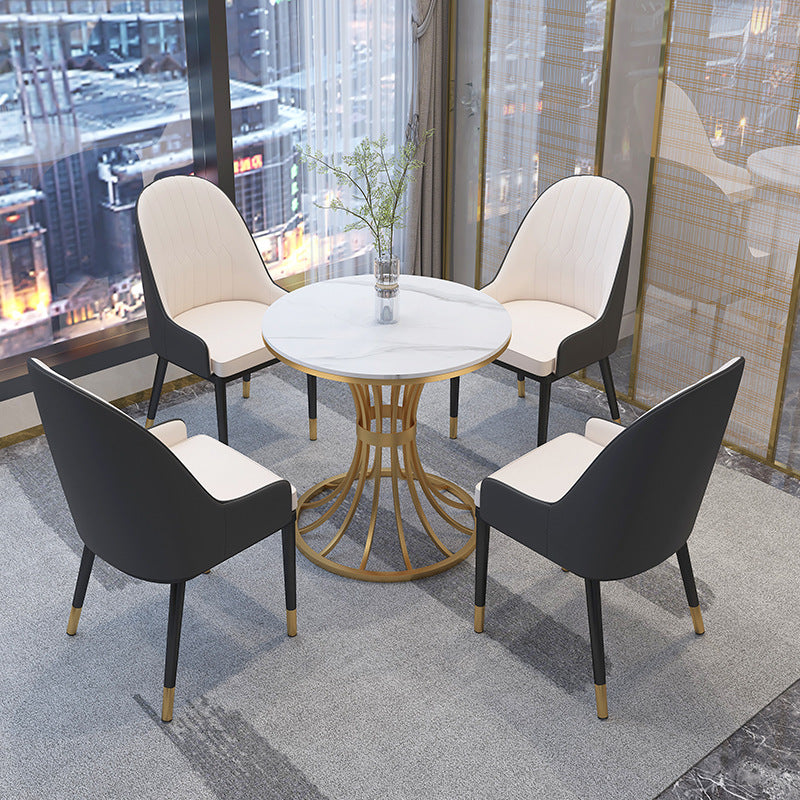 Glam 1/2/3/4/5 Pieces Dining Set Sintered Stone Dining Table Set for Dining Areas 5 Pieces: Table, 4 White Chairs Clearhalo 'Dining Room Sets' 'Dining Tables & Seating' 'dining_room_set' 'furn' 'furn_dining_room_set' 'Furniture' 'furniture_dining_room_set' 'Kitchen & Dining Furniture' 4876526