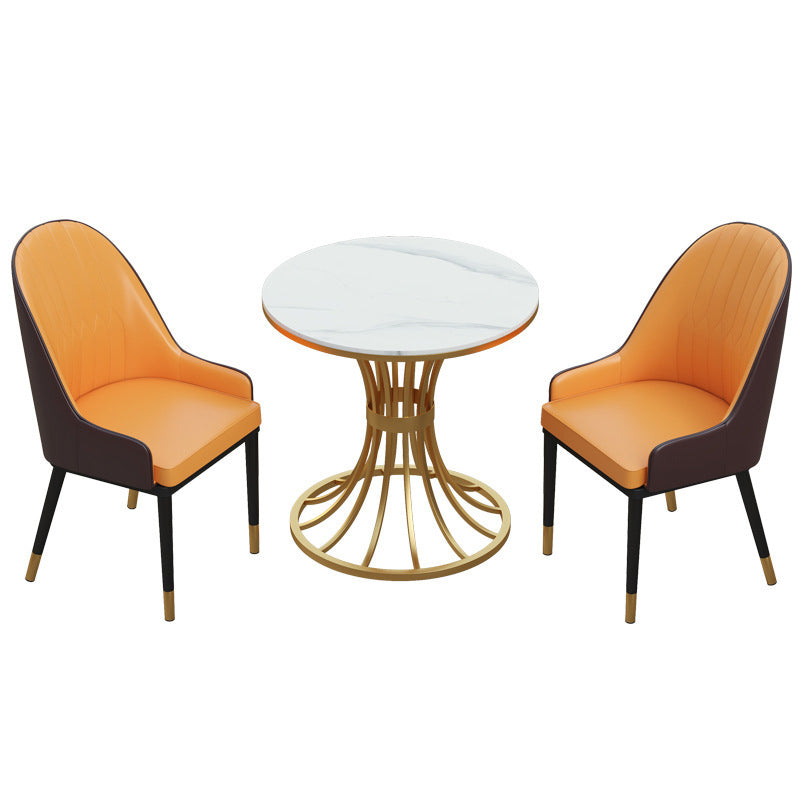 Glam 1/2/3/4/5 Pieces Dining Set Sintered Stone Dining Table Set for Dining Areas 3 Pieces: Table, 2 Orange Chairs Clearhalo 'Dining Room Sets' 'Dining Tables & Seating' 'dining_room_set' 'furn' 'furn_dining_room_set' 'Furniture' 'furniture_dining_room_set' 'Kitchen & Dining Furniture' 4876537