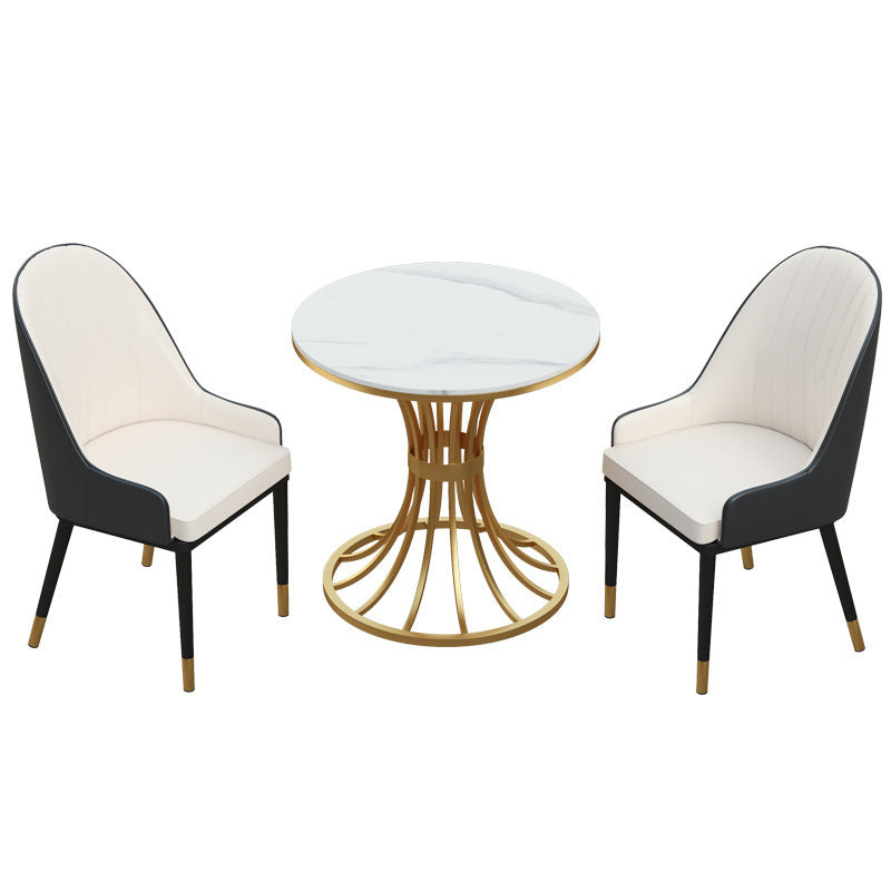 Glam 1/2/3/4/5 Pieces Dining Set Sintered Stone Dining Table Set for Dining Areas 3 Pieces: Table, 2 White Chairs Clearhalo 'Dining Room Sets' 'Dining Tables & Seating' 'dining_room_set' 'furn' 'furn_dining_room_set' 'Furniture' 'furniture_dining_room_set' 'Kitchen & Dining Furniture' 4876539