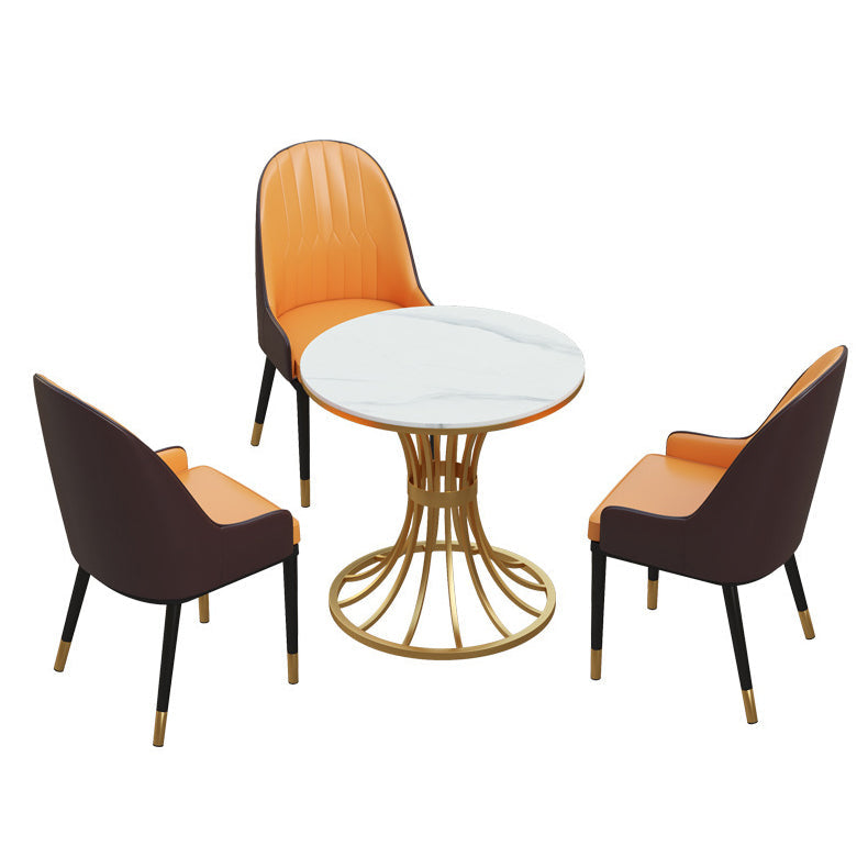 Glam 1/2/3/4/5 Pieces Dining Set Sintered Stone Dining Table Set for Dining Areas 4 Pieces: Table, 3 Orange Chairs Clearhalo 'Dining Room Sets' 'Dining Tables & Seating' 'dining_room_set' 'furn' 'furn_dining_room_set' 'Furniture' 'furniture_dining_room_set' 'Kitchen & Dining Furniture' 4876542