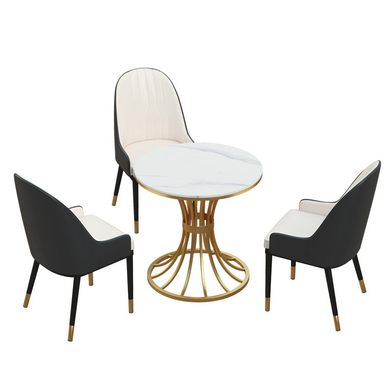 Glam 1/2/3/4/5 Pieces Dining Set Sintered Stone Dining Table Set for Dining Areas 4 Pieces: Table, 3 White Chairs Clearhalo 'Dining Room Sets' 'Dining Tables & Seating' 'dining_room_set' 'furn' 'furn_dining_room_set' 'Furniture' 'furniture_dining_room_set' 'Kitchen & Dining Furniture' 4876543