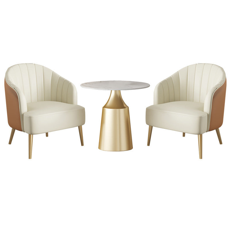 Glam 1/3/5 Pieces Dining Room Set Sintered Stone Dining Table 3 Pieces: Table, 2 White Chairs Clearhalo 'Dining Room Sets' 'Dining Tables & Seating' 'dining_room_set' 'furn' 'furn_dining_room_set' 'Furniture' 'furniture_dining_room_set' 'Kitchen & Dining Furniture' 4876576