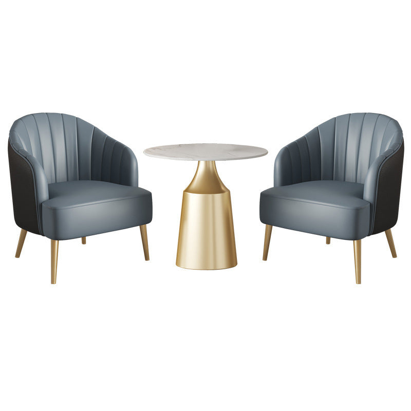 Glam 1/3/5 Pieces Dining Room Set Sintered Stone Dining Table 3 Pieces: Table, 2 Blue Chairs Clearhalo 'Dining Room Sets' 'Dining Tables & Seating' 'dining_room_set' 'furn' 'furn_dining_room_set' 'Furniture' 'furniture_dining_room_set' 'Kitchen & Dining Furniture' 4876577