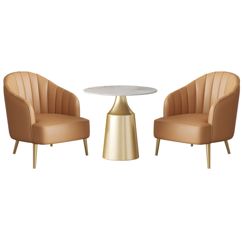 Glam 1/3/5 Pieces Dining Room Set Sintered Stone Dining Table 3 Pieces: Table, 2 Orange Chairs Clearhalo 'Dining Room Sets' 'Dining Tables & Seating' 'dining_room_set' 'furn' 'furn_dining_room_set' 'Furniture' 'furniture_dining_room_set' 'Kitchen & Dining Furniture' 4876582