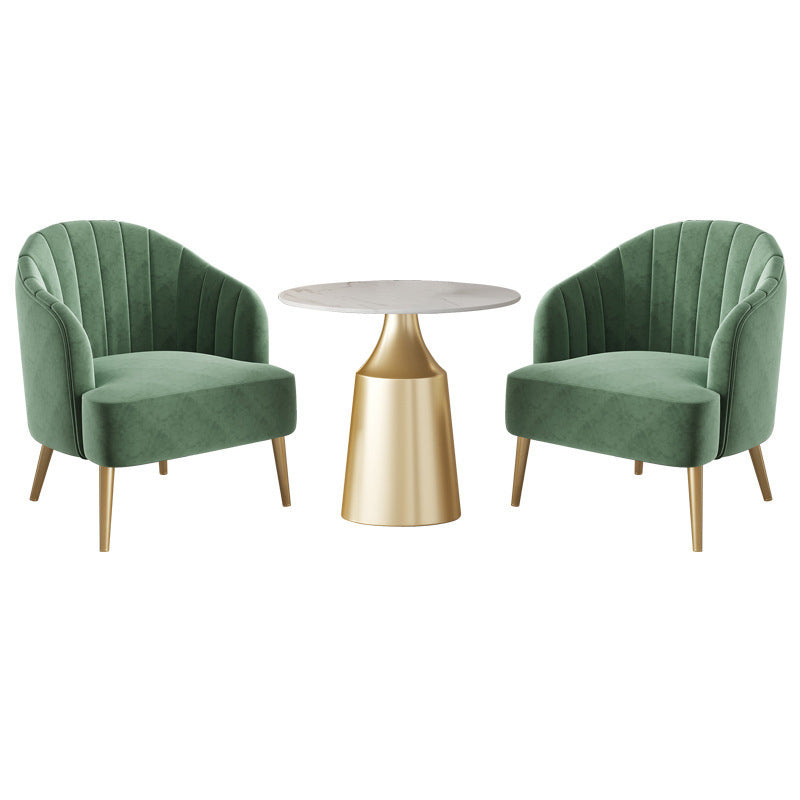 Glam 1/3/5 Pieces Dining Room Set Sintered Stone Dining Table 3 Pieces: Table, 2 Green Chairs Clearhalo 'Dining Room Sets' 'Dining Tables & Seating' 'dining_room_set' 'furn' 'furn_dining_room_set' 'Furniture' 'furniture_dining_room_set' 'Kitchen & Dining Furniture' 4876584