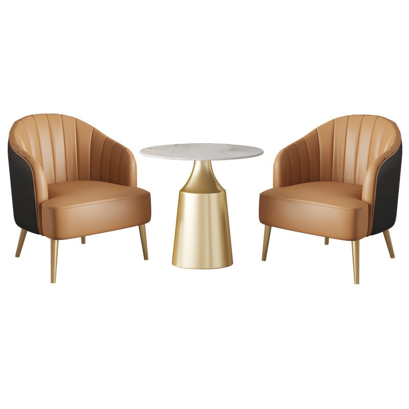 Glam 1/3/5 Pieces Dining Room Set Sintered Stone Dining Table 3 Pieces: Table, 2 Brown Chairs Clearhalo 'Dining Room Sets' 'Dining Tables & Seating' 'dining_room_set' 'furn' 'furn_dining_room_set' 'Furniture' 'furniture_dining_room_set' 'Kitchen & Dining Furniture' 4876586
