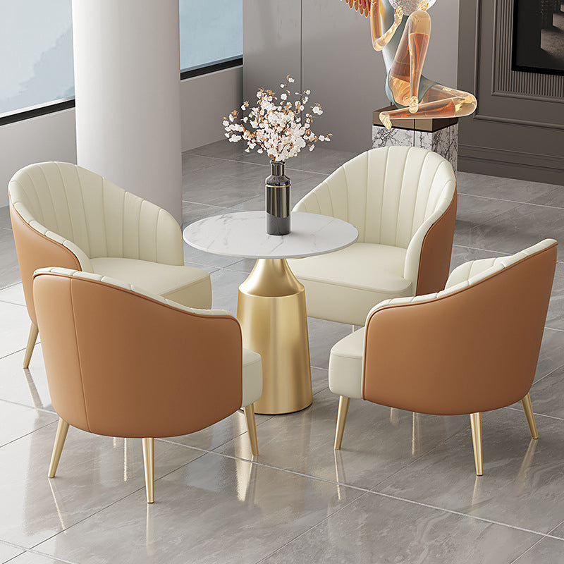 Glam 1/3/5 Pieces Dining Room Set Sintered Stone Dining Table 5 Pieces: Table, 4 White Chairs Clearhalo 'Dining Room Sets' 'Dining Tables & Seating' 'dining_room_set' 'furn' 'furn_dining_room_set' 'Furniture' 'furniture_dining_room_set' 'Kitchen & Dining Furniture' 4876587