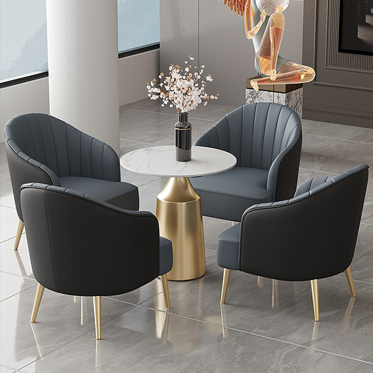 Glam 1/3/5 Pieces Dining Room Set Sintered Stone Dining Table 5 Pieces: Table, 4 Blue Chairs Clearhalo 'Dining Room Sets' 'Dining Tables & Seating' 'dining_room_set' 'furn' 'furn_dining_room_set' 'Furniture' 'furniture_dining_room_set' 'Kitchen & Dining Furniture' 4876589