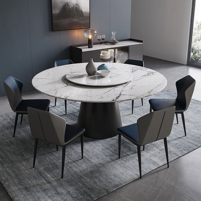 Modern 1/4/7/9/11 Pieces Dining Set Round Sintered Stone Dining Table Set 7 Pieces: Table, 6 Chairs Clearhalo 'Dining Room Sets' 'Dining Tables & Seating' 'dining_room_set' 'furn' 'furn_dining_room_set' 'Furniture' 'furniture_dining_room_set' 'Kitchen & Dining Furniture' 4876619