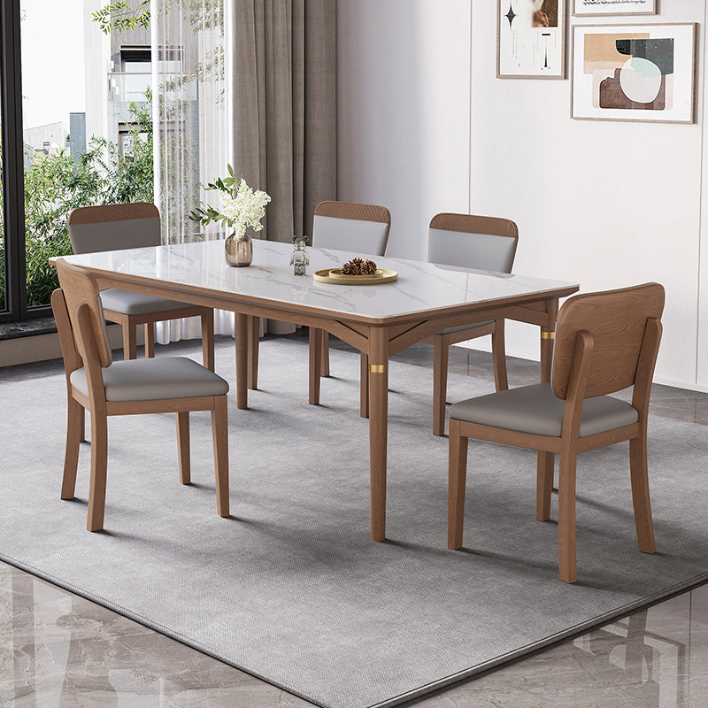 1/4/5/6/7 Pieces Table Furniture Set Sintered Stone Dining Room Set with Wooden Legs 6 Pieces: Table, 5 Chairs Clearhalo 'Dining Room Sets' 'Dining Tables & Seating' 'dining_room_set' 'furn' 'furn_dining_room_set' 'Furniture' 'furniture_dining_room_set' 'Kitchen & Dining Furniture' 4876629