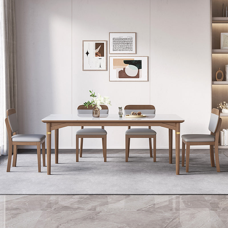 1/4/5/6/7 Pieces Table Furniture Set Sintered Stone Dining Room Set with Wooden Legs 5 Pieces: Table, 4 Chairs Clearhalo 'Dining Room Sets' 'Dining Tables & Seating' 'dining_room_set' 'furn' 'furn_dining_room_set' 'Furniture' 'furniture_dining_room_set' 'Kitchen & Dining Furniture' 4876631