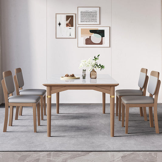 1/4/5/6/7 Pieces Table Furniture Set Sintered Stone Dining Room Set with Wooden Legs Clearhalo 'Dining Room Sets' 'Dining Tables & Seating' 'dining_room_set' 'furn' 'furn_dining_room_set' 'Furniture' 'furniture_dining_room_set' 'Kitchen & Dining Furniture' 4876638