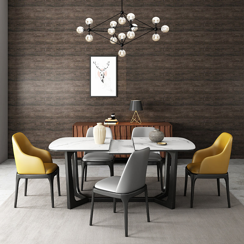 Modern 1/3/4/5 Pieces Scalable Dinette Set with Sintered Stone Black Wood Dining Table Set Clearhalo 'Dining Room Sets' 'Dining Tables & Seating' 'dining_room_set' 'furn' 'furn_dining_room_set' 'Furniture' 'furniture_dining_room_set' 'Kitchen & Dining Furniture' 4876663