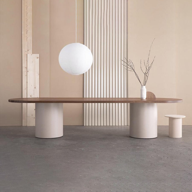 Modern Wood Top Oval Dinette Table Wood Two Base Dining Table Brown 78.7"L x 31.5"W x 29.5"H Without Chairs Clearhalo 'Dining Tables & Seating' 'Dining Tables' 'dining_table' 'furn' 'furn_dining_table' 'Furniture' 'furniture_dining_table' 'Kitchen & Dining Furniture' 'kitchen' 'kitchen_dining_table' 4876675