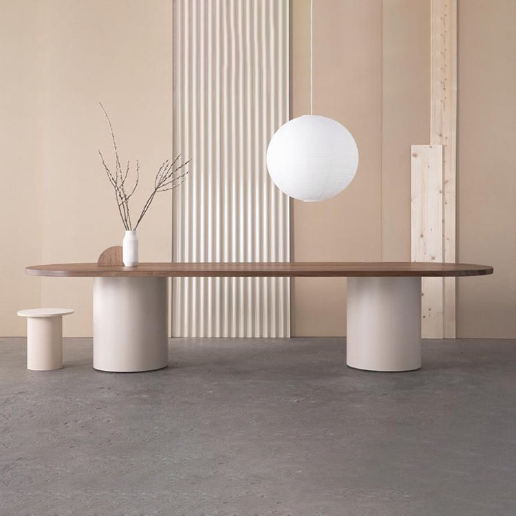 Modern Wood Top Oval Dinette Table Wood Two Base Dining Table Brown 98.4"L x 35.4"W x 29.5"H Without Chairs Clearhalo 'Dining Tables & Seating' 'Dining Tables' 'dining_table' 'furn' 'furn_dining_table' 'Furniture' 'furniture_dining_table' 'Kitchen & Dining Furniture' 'kitchen' 'kitchen_dining_table' 4876677