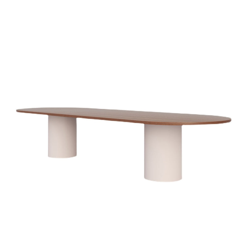 Modern Wood Top Oval Dinette Table Wood Two Base Dining Table Brown Without Chairs Clearhalo 'Dining Tables & Seating' 'Dining Tables' 'dining_table' 'furn' 'furn_dining_table' 'Furniture' 'furniture_dining_table' 'Kitchen & Dining Furniture' 'kitchen' 'kitchen_dining_table' 4876679