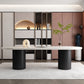 Modern Wood Top Oval Dinette Table Wood Two Base Dining Table Black White Without Chairs Clearhalo 'Dining Tables & Seating' 'Dining Tables' 'dining_table' 'furn' 'furn_dining_table' 'Furniture' 'furniture_dining_table' 'Kitchen & Dining Furniture' 'kitchen' 'kitchen_dining_table' 4876681