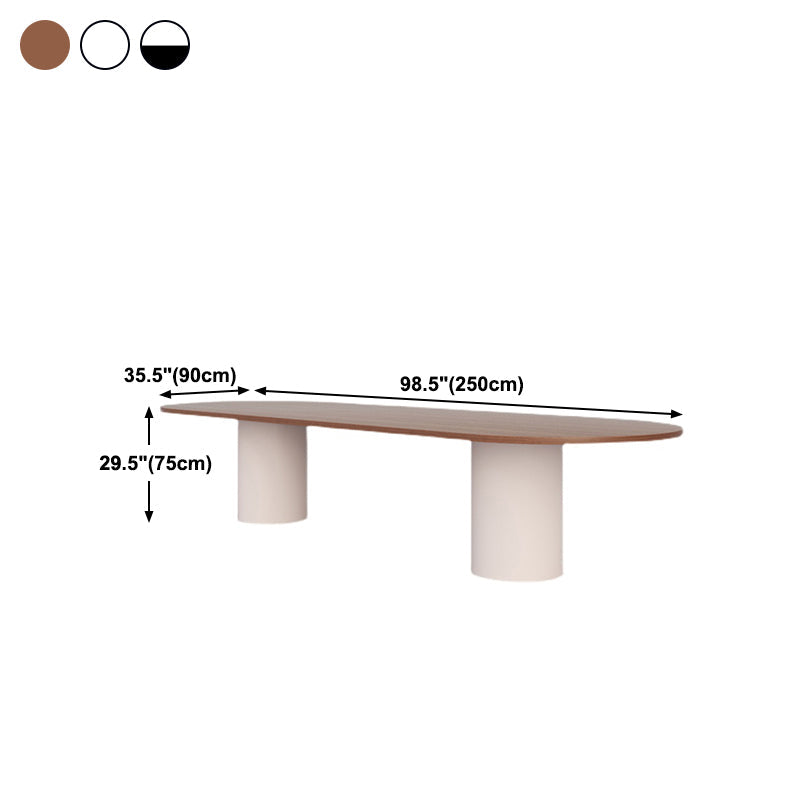 Modern Wood Top Oval Dinette Table Wood Two Base Dining Table Clearhalo 'Dining Tables & Seating' 'Dining Tables' 'dining_table' 'furn' 'furn_dining_table' 'Furniture' 'furniture_dining_table' 'Kitchen & Dining Furniture' 'kitchen' 'kitchen_dining_table' 4876687