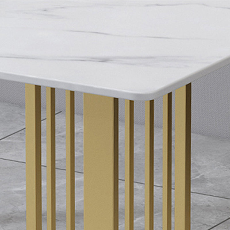 Glam Stone Dining Table Rectangle Iron Table with Golden Double Pedestal Table Clearhalo 'Dining Tables & Seating' 'Dining Tables' 'dining_table' 'furn' 'furn_dining_table' 'Furniture' 'furniture_dining_table' 'Kitchen & Dining Furniture' 'kitchen' 'kitchen_dining_table' 4876701