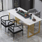Glam Stone Dining Table Rectangle Iron Table with Golden Double Pedestal Table Clearhalo 'Dining Tables & Seating' 'Dining Tables' 'dining_table' 'furn' 'furn_dining_table' 'Furniture' 'furniture_dining_table' 'Kitchen & Dining Furniture' 'kitchen' 'kitchen_dining_table' 4876702