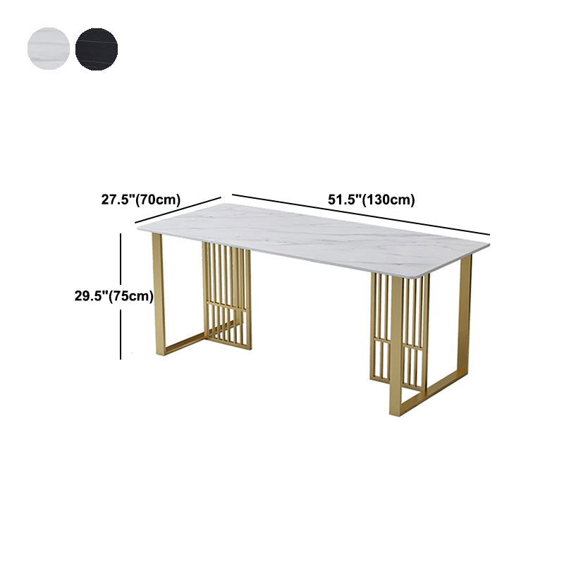 Glam Stone Dining Table Rectangle Iron Table with Golden Double Pedestal Table Clearhalo 'Dining Tables & Seating' 'Dining Tables' 'dining_table' 'furn' 'furn_dining_table' 'Furniture' 'furniture_dining_table' 'Kitchen & Dining Furniture' 'kitchen' 'kitchen_dining_table' 4876709