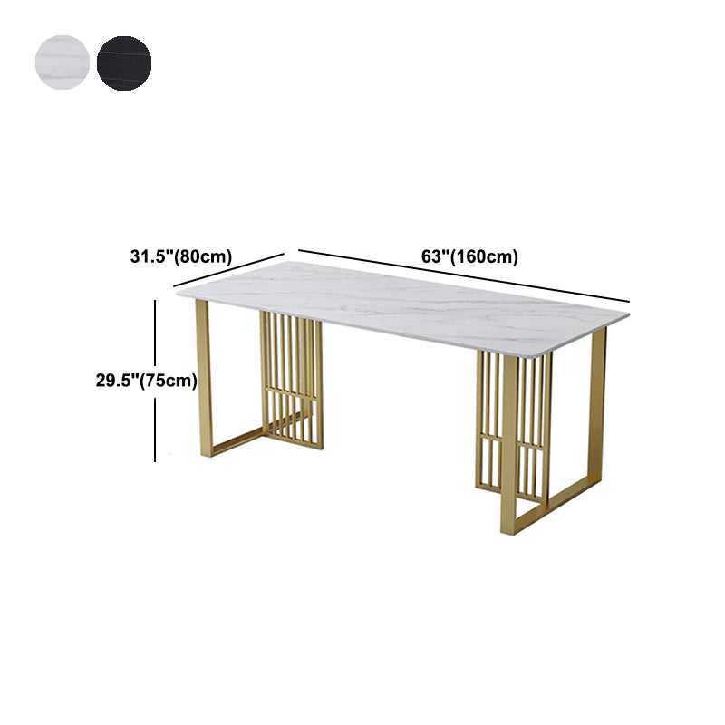 Glam Stone Dining Table Rectangle Iron Table with Golden Double Pedestal Table Clearhalo 'Dining Tables & Seating' 'Dining Tables' 'dining_table' 'furn' 'furn_dining_table' 'Furniture' 'furniture_dining_table' 'Kitchen & Dining Furniture' 'kitchen' 'kitchen_dining_table' 4876711