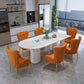 Modern Stone Top Table for Restaurant Oval Table with White Tripod Base White Gold 70.9"L x 31.5"W x 29.5"H Without Chairs Clearhalo 'Dining Tables & Seating' 'Dining Tables' 'dining_table' 'furn' 'furn_dining_table' 'Furniture' 'furniture_dining_table' 'Kitchen & Dining Furniture' 'kitchen' 'kitchen_dining_table' 4876717