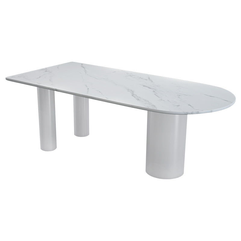 Modern Stone Top Table for Restaurant Oval Table with White Tripod Base White Without Chairs Clearhalo 'Dining Tables & Seating' 'Dining Tables' 'dining_table' 'furn' 'furn_dining_table' 'Furniture' 'furniture_dining_table' 'Kitchen & Dining Furniture' 'kitchen' 'kitchen_dining_table' 4876721