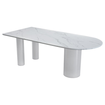 Modern Stone Top Table for Restaurant Oval Table with White Tripod Base White Without Chairs Clearhalo 'Dining Tables & Seating' 'Dining Tables' 'dining_table' 'furn' 'furn_dining_table' 'Furniture' 'furniture_dining_table' 'Kitchen & Dining Furniture' 'kitchen' 'kitchen_dining_table' 4876721