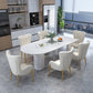 Oval White Base Dining Table Modern Stone Tripod Iron base Table White 70.9"L x 35.4"W x 29.5"H Without Chairs Clearhalo 'Dining Tables & Seating' 'Dining Tables' 'dining_table' 'furn' 'furn_dining_table' 'Furniture' 'furniture_dining_table' 'Kitchen & Dining Furniture' 'kitchen' 'kitchen_dining_table' 4876730