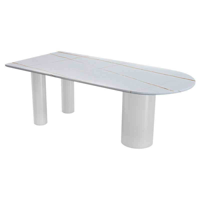 Oval White Base Dining Table Modern Stone Tripod Iron base Table White Gold Without Chairs Clearhalo 'Dining Tables & Seating' 'Dining Tables' 'dining_table' 'furn' 'furn_dining_table' 'Furniture' 'furniture_dining_table' 'Kitchen & Dining Furniture' 'kitchen' 'kitchen_dining_table' 4876732