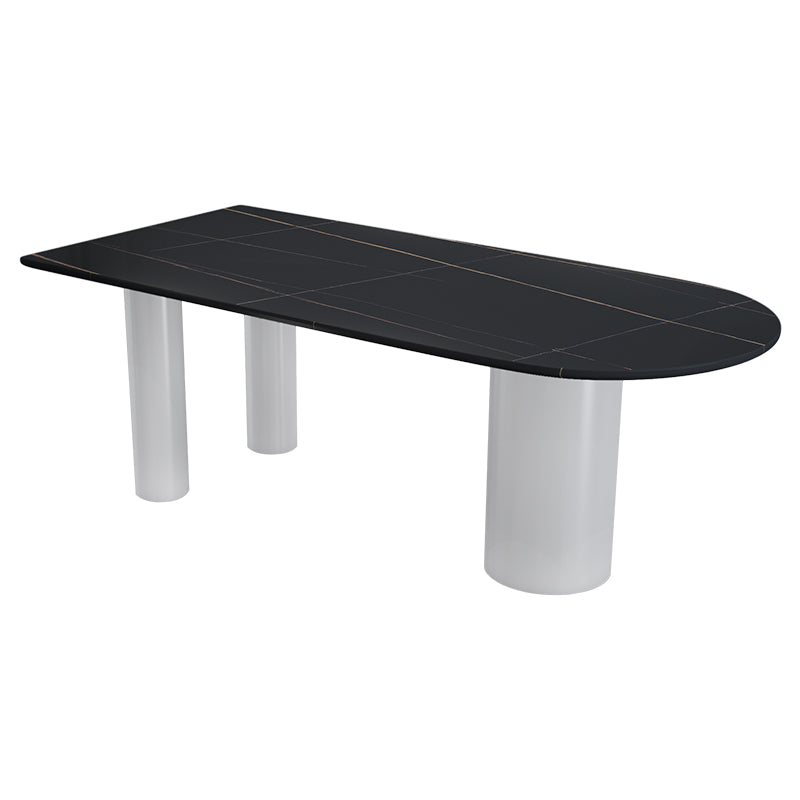Oval White Base Dining Table Modern Stone Tripod Iron base Table Black Gold Without Chairs Clearhalo 'Dining Tables & Seating' 'Dining Tables' 'dining_table' 'furn' 'furn_dining_table' 'Furniture' 'furniture_dining_table' 'Kitchen & Dining Furniture' 'kitchen' 'kitchen_dining_table' 4876734