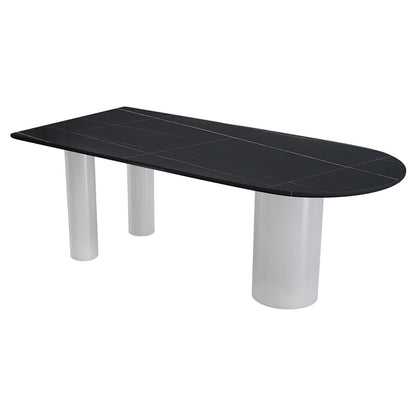 Oval White Base Dining Table Modern Stone Tripod Iron base Table Black Gold Without Chairs Clearhalo 'Dining Tables & Seating' 'Dining Tables' 'dining_table' 'furn' 'furn_dining_table' 'Furniture' 'furniture_dining_table' 'Kitchen & Dining Furniture' 'kitchen' 'kitchen_dining_table' 4876734