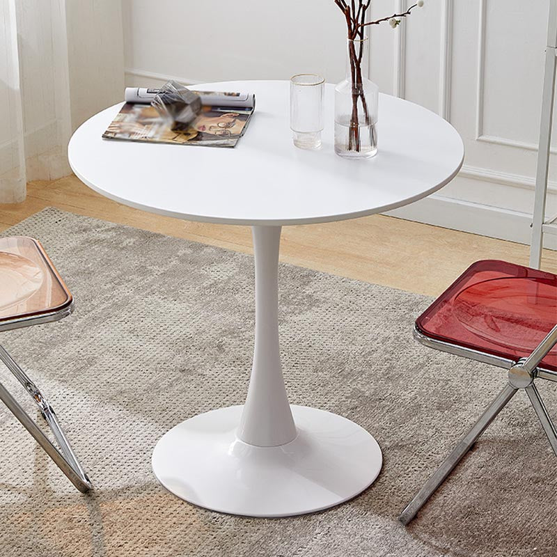 Minimalism Style Round Top Restaurant Table Metal Base Dining Table Manufactured Wood White Clearhalo 'Dining Tables & Seating' 'Dining Tables' 'dining_table' 'furn' 'furn_dining_table' 'Furniture' 'furniture_dining_table' 'Kitchen & Dining Furniture' 'kitchen' 'kitchen_dining_table' 4876741