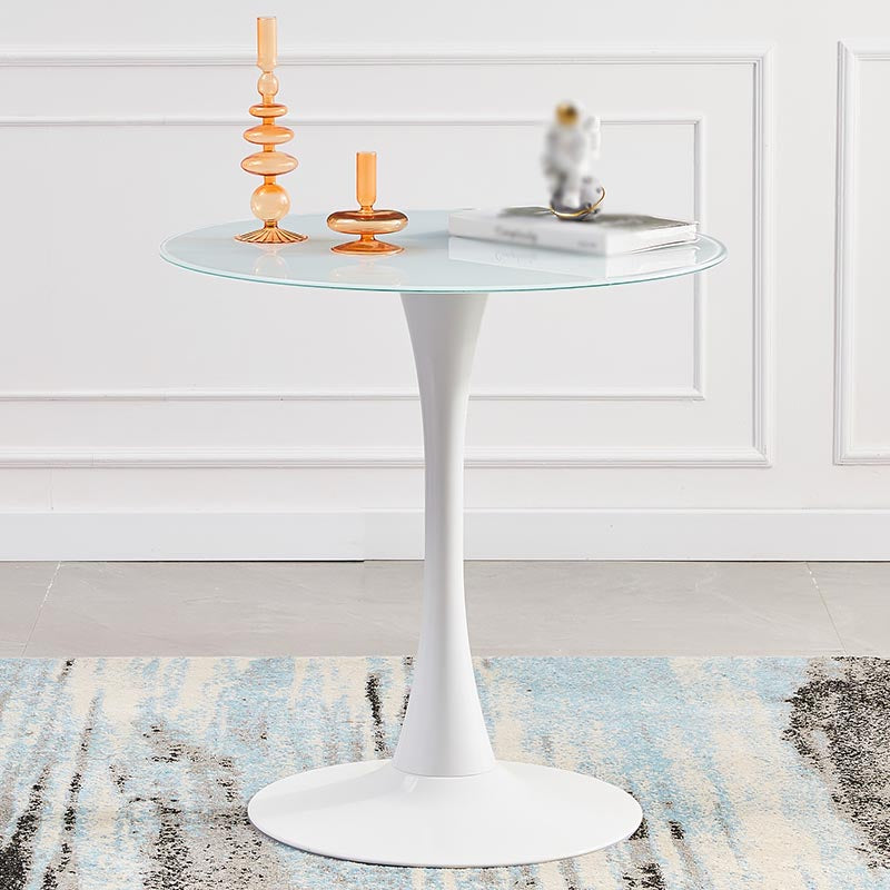 Minimalism Style Round Top Restaurant Table Metal Base Dining Table Glass White Clearhalo 'Dining Tables & Seating' 'Dining Tables' 'dining_table' 'furn' 'furn_dining_table' 'Furniture' 'furniture_dining_table' 'Kitchen & Dining Furniture' 'kitchen' 'kitchen_dining_table' 4876742