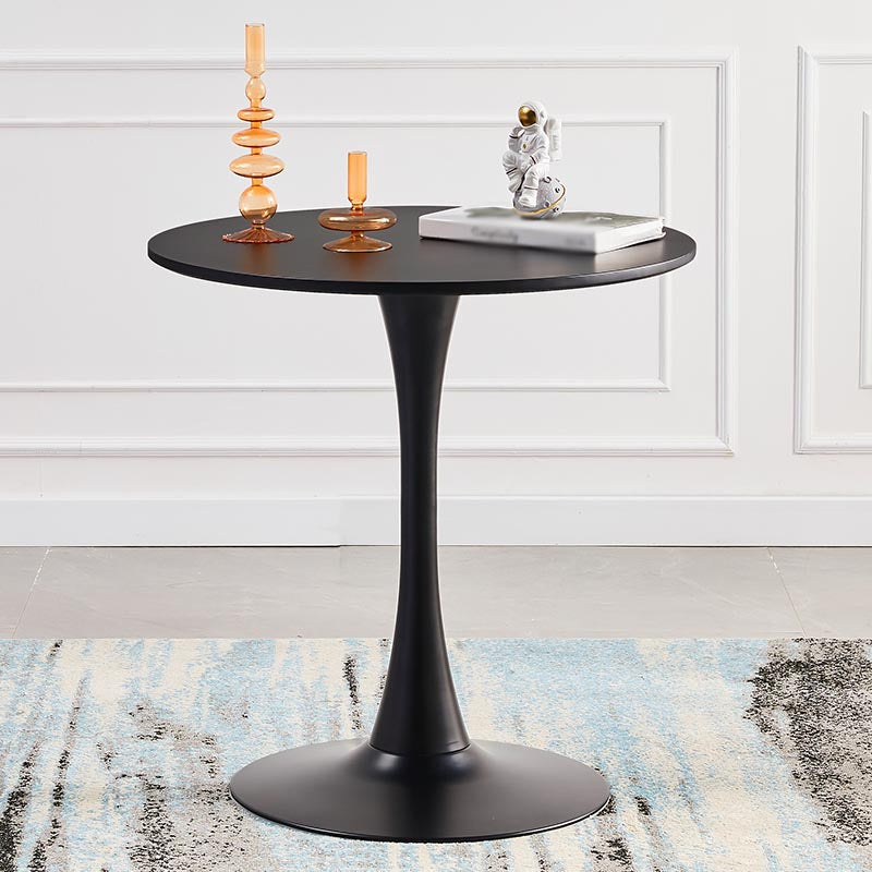 Minimalism Style Round Top Restaurant Table Metal Base Dining Table Manufactured Wood Black Clearhalo 'Dining Tables & Seating' 'Dining Tables' 'dining_table' 'furn' 'furn_dining_table' 'Furniture' 'furniture_dining_table' 'Kitchen & Dining Furniture' 'kitchen' 'kitchen_dining_table' 4876744