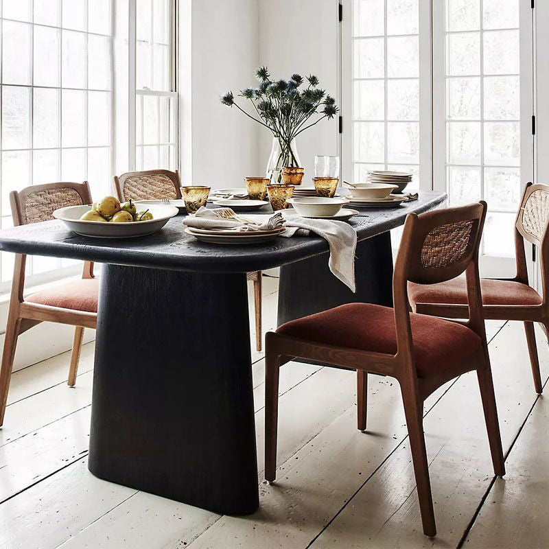 Contemporary Dining Table Natural Solid Wood Dining Table with Double Pedestal Black Without Chairs Clearhalo 'Dining Tables & Seating' 'Dining Tables' 'dining_table' 'furn' 'furn_dining_table' 'Furniture' 'furniture_dining_table' 'Kitchen & Dining Furniture' 'kitchen' 'kitchen_dining_table' 4876779