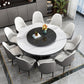 Stone Round White-gray Dining Table Nordic Turntable Furniture with Pedestal Base White-Black Without Chairs Clearhalo 'Dining Tables & Seating' 'Dining Tables' 'dining_table' 'furn' 'furn_dining_table' 'Furniture' 'furniture_dining_table' 'Kitchen & Dining Furniture' 'kitchen' 'kitchen_dining_table' 4876797