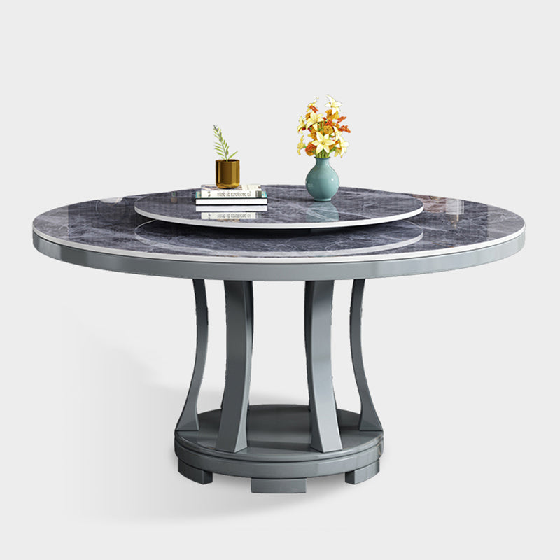 Stone Round White-gray Dining Table Nordic Turntable Furniture with Pedestal Base Light Gray 63"L x 63"W x 29.5"H Without Chairs Clearhalo 'Dining Tables & Seating' 'Dining Tables' 'dining_table' 'furn' 'furn_dining_table' 'Furniture' 'furniture_dining_table' 'Kitchen & Dining Furniture' 'kitchen' 'kitchen_dining_table' 4876801