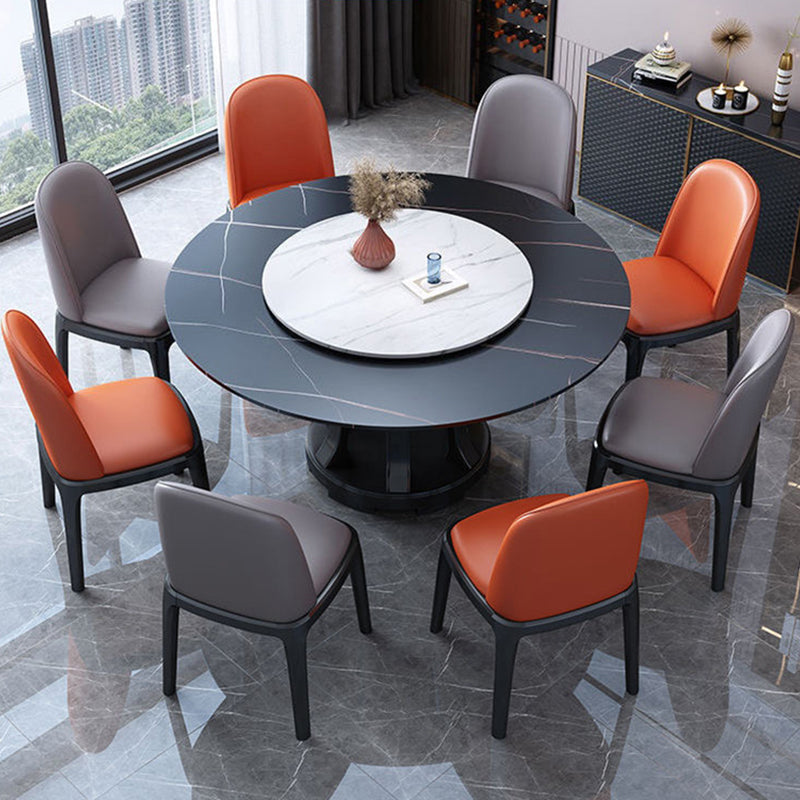 Stone Round White-gray Dining Table Nordic Turntable Furniture with Pedestal Base Clearhalo 'Dining Tables & Seating' 'Dining Tables' 'dining_table' 'furn' 'furn_dining_table' 'Furniture' 'furniture_dining_table' 'Kitchen & Dining Furniture' 'kitchen' 'kitchen_dining_table' 4876806
