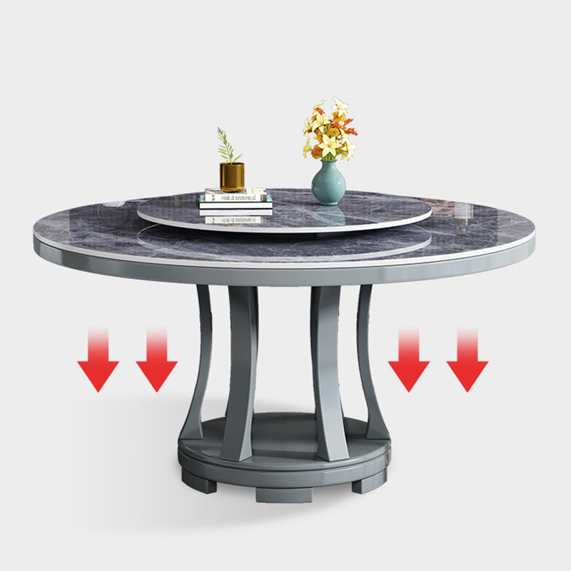 Stone Round White-gray Dining Table Nordic Turntable Furniture with Pedestal Base Clearhalo 'Dining Tables & Seating' 'Dining Tables' 'dining_table' 'furn' 'furn_dining_table' 'Furniture' 'furniture_dining_table' 'Kitchen & Dining Furniture' 'kitchen' 'kitchen_dining_table' 4876807