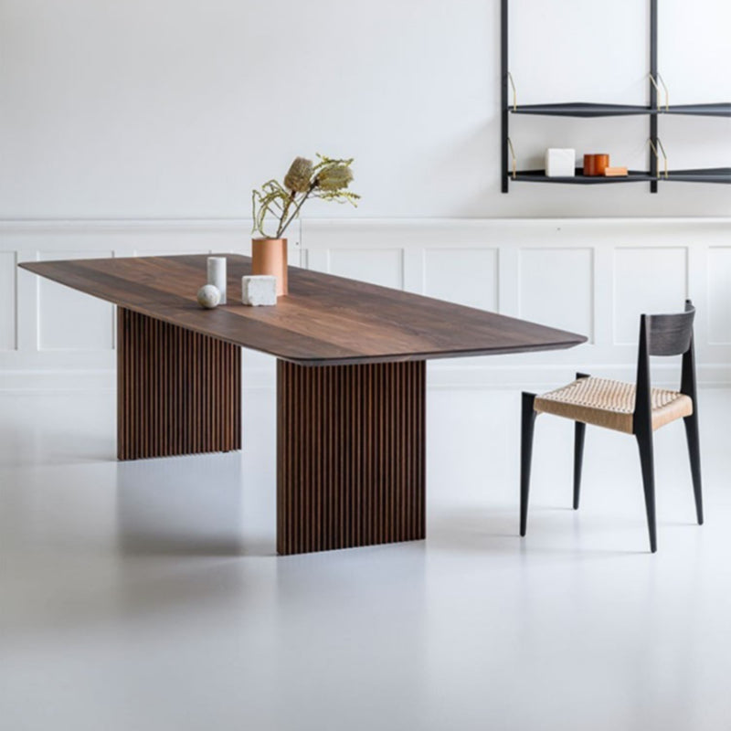 Modern Rectangle Dining Site Table Solid Wood Double Pedestal Kitchen Dining Table Walnut 86.6"L x 35.4"W x 29.5"H Without Chairs Clearhalo 'Dining Tables & Seating' 'Dining Tables' 'dining_table' 'furn' 'furn_dining_table' 'Furniture' 'furniture_dining_table' 'Kitchen & Dining Furniture' 'kitchen' 'kitchen_dining_table' 4876811