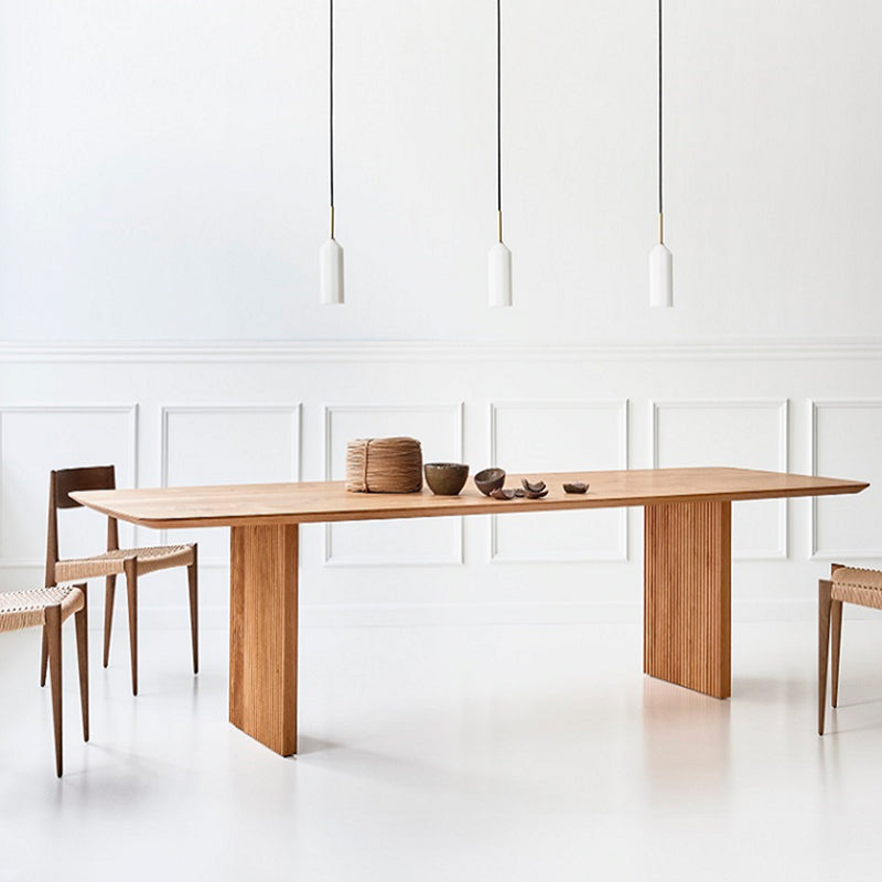 Modern Rectangle Dining Site Table Solid Wood Double Pedestal Kitchen Dining Table Natural 70.9"L x 31.5"W x 29.5"H Without Chairs Clearhalo 'Dining Tables & Seating' 'Dining Tables' 'dining_table' 'furn' 'furn_dining_table' 'Furniture' 'furniture_dining_table' 'Kitchen & Dining Furniture' 'kitchen' 'kitchen_dining_table' 4876812