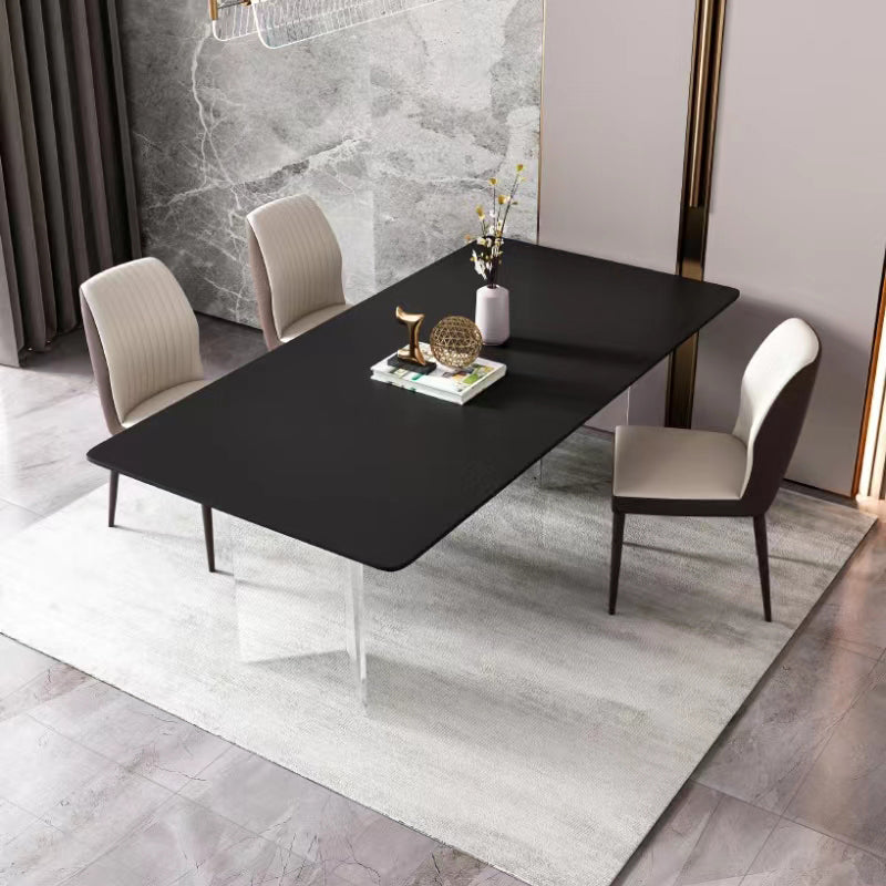 Rectangle Stone Top Dining Table Acrylic Base Modern Dining Table for Living Room Black 70.9"L x 31.5"W x 29.5"H Without Chairs Clearhalo 'Dining Tables & Seating' 'Dining Tables' 'dining_table' 'furn' 'furn_dining_table' 'Furniture' 'furniture_dining_table' 'Kitchen & Dining Furniture' 'kitchen' 'kitchen_dining_table' 4876844