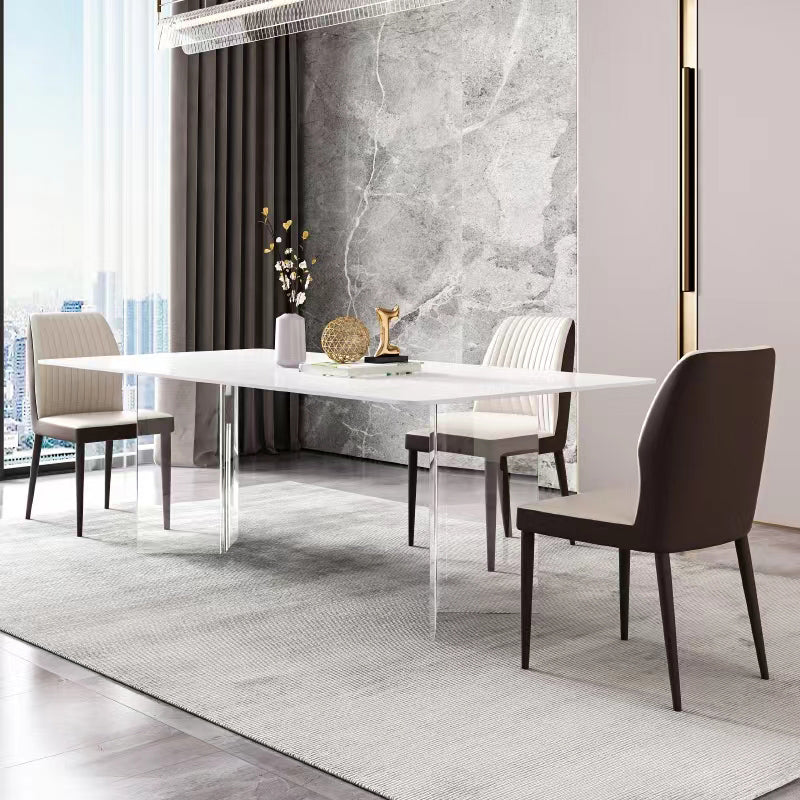 Rectangle Stone Top Dining Table Acrylic Base Modern Dining Table for Living Room White 70.9"L x 31.5"W x 29.5"H Without Chairs Clearhalo 'Dining Tables & Seating' 'Dining Tables' 'dining_table' 'furn' 'furn_dining_table' 'Furniture' 'furniture_dining_table' 'Kitchen & Dining Furniture' 'kitchen' 'kitchen_dining_table' 4876846