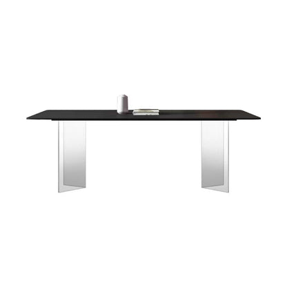 Rectangle Stone Top Dining Table Acrylic Base Modern Dining Table for Living Room Black Without Chairs Clearhalo 'Dining Tables & Seating' 'Dining Tables' 'dining_table' 'furn' 'furn_dining_table' 'Furniture' 'furniture_dining_table' 'Kitchen & Dining Furniture' 'kitchen' 'kitchen_dining_table' 4876847